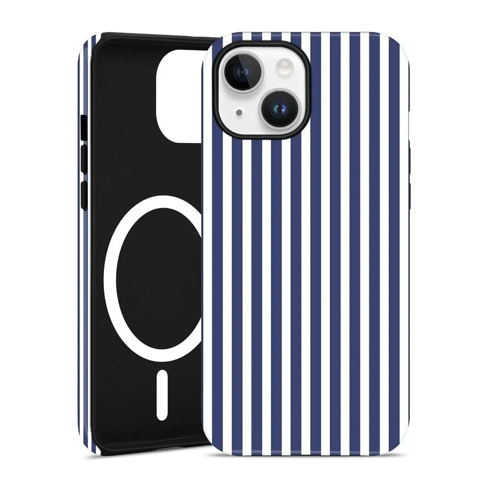 Case for iPhone 17 Pro, Compatible with MagSafe (Striped Navy Blue)